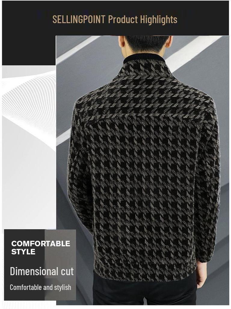 2025 Autumn/Winter Men's Trendy Fleece-Lined Plaid Wool Jacket