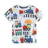 Summer New Boys Short Sleeve T-Shirt Middle and Child Cartoon Train Print Pullover Casual Crew Neck Top