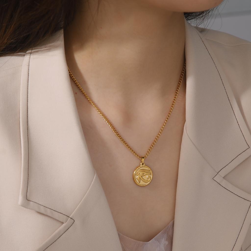 Náhrdelník s přívěskem Oko Hora Ra Udjat Dámský Nerezová ocel Zlatý Silný řetízek Starověký Egypt Amulet Šperky Dárek