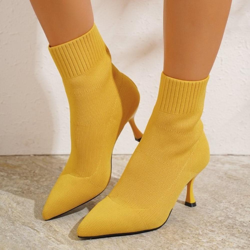 Women's High Boots Fashion Woman Booties Pointed High Heel Knitted Stretch Boots Women High Heels Shoes