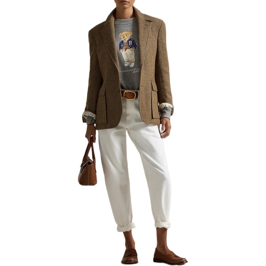 Polo Ralph Lauren FW24 Bear Embroidered Crew Neck Long Sleeve Sweatshirt Women Sweatshirt Gray WMPOKNINFB20686-020