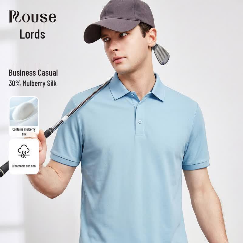 

Luoz Men s Silk Blend Short-Sleeve Business Casual Polo Shirt 48