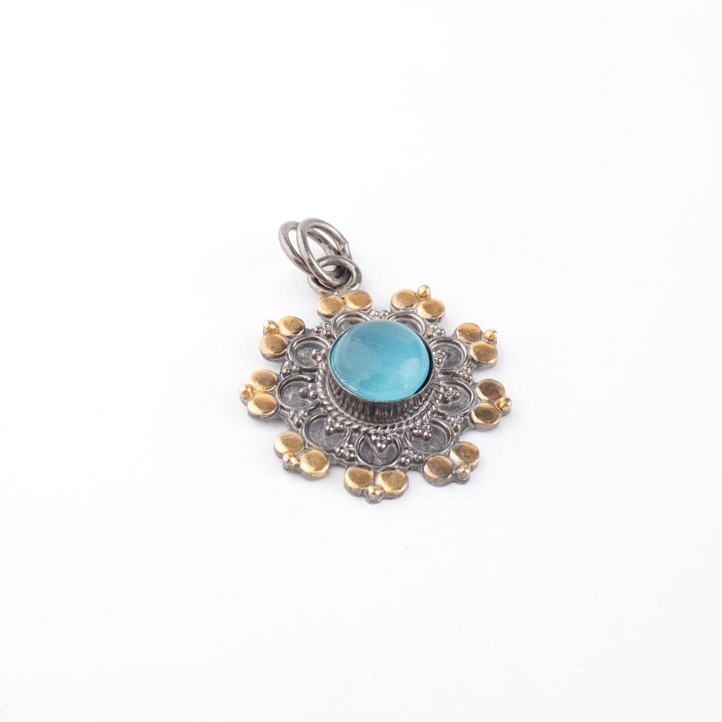 Blue Cat's Eye Gemstone 925Sterling Silver Jewelry Handmade Dainty Pendant1.26" PP-32-46