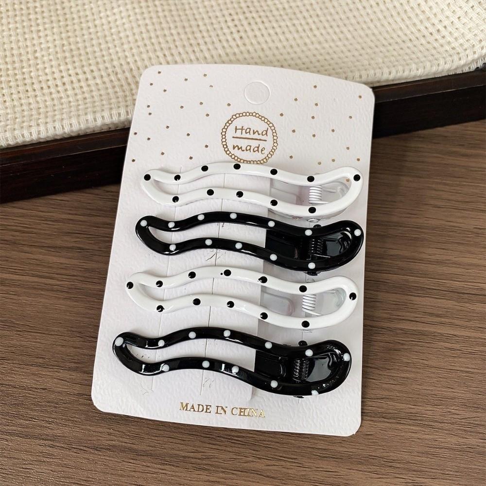 4pcs/set Geometric Hairpins Barrettes Black White Color Polka Dot Hair Clips  For Women