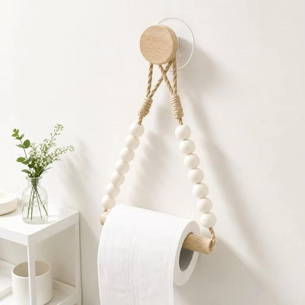 Hemp Rope Design Roll Paper Dispenser Punch-Free Wall-Mounted Toilet Paper Rack  Home Organizer
