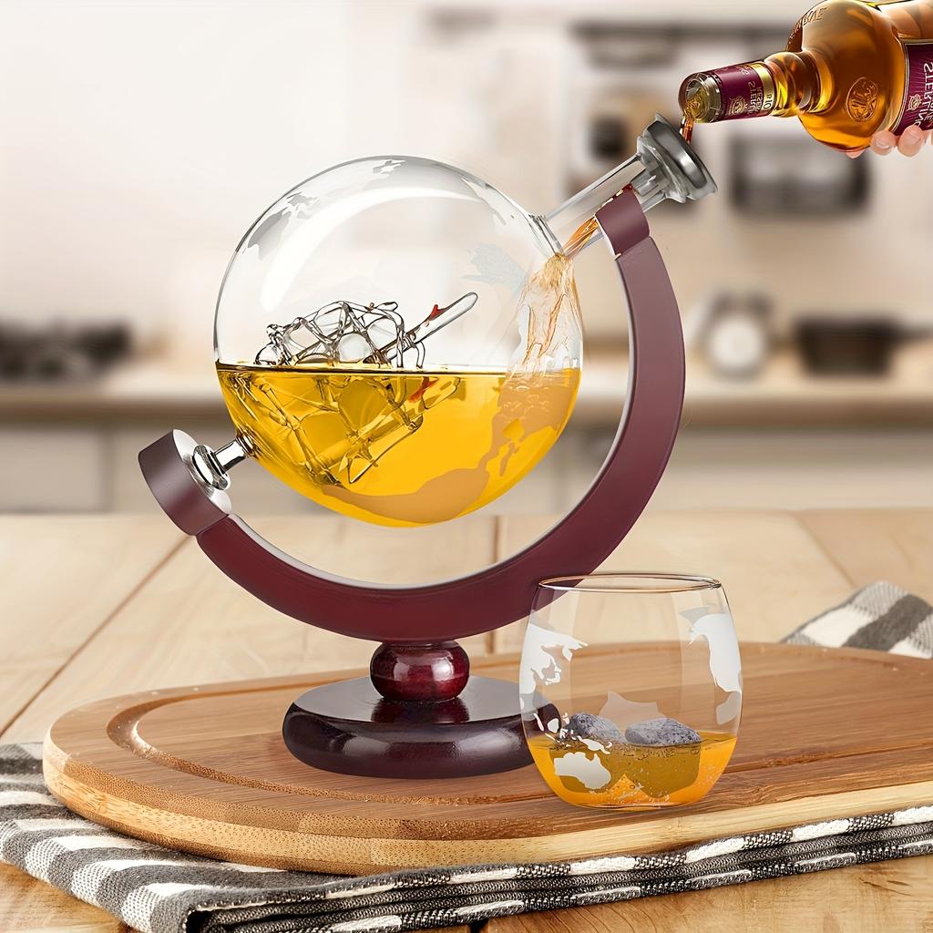 Amazon Globe Decanter Whiskey Glass Set with Map Bar Tools Gift for Men