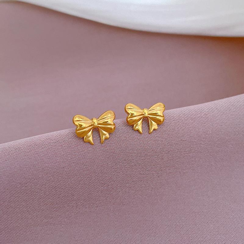 Bow Pattern Minimalist Style Stud Earrings Cold Men'S And Women'S Earrings Personality Temperament Banquet Earrings