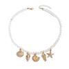 Oceanic Shell Starfish Pendant Necklace With Pearl Accents For Women