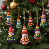 16Pcs 2D Flat Snowman Wooden Ornaments DIY Colorful Xmas Tree Hanging Ornament Creative with Ribbons Christmas Decoration Gifts