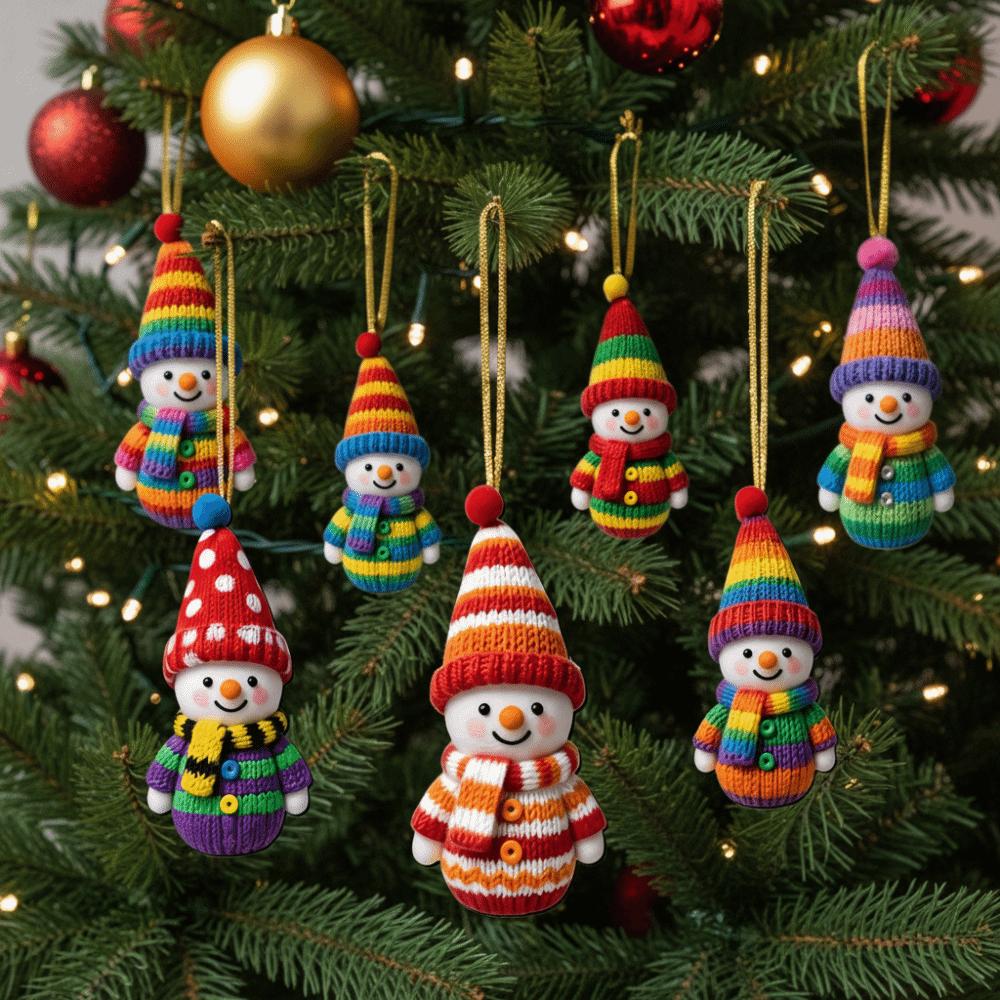16Pcs 2D Flat Snowman Wooden Ornaments DIY Colorful Xmas Tree Hanging Ornament Creative with Ribbons Christmas Decoration Gifts