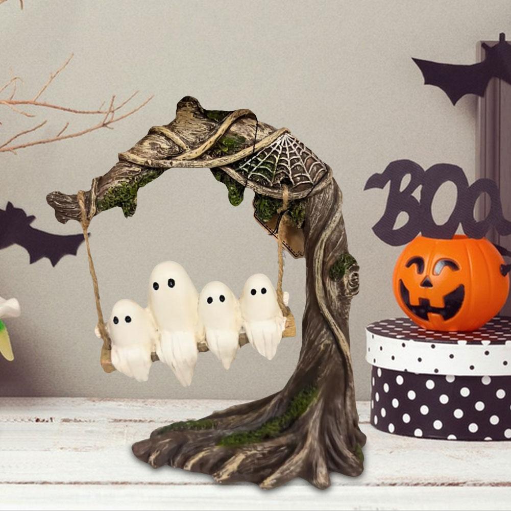 Halloween Swing Ghost Ornament Cute Ghost Figurine Funny Tree Hanging Ornaments Ghost Swing Decorations for Desktop Bookshelf