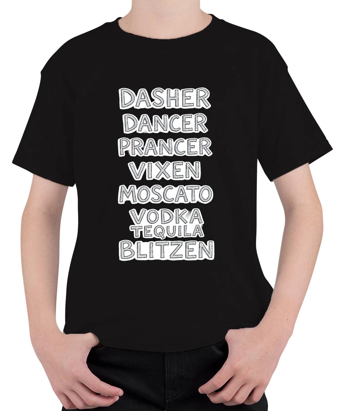 Dasher Dancer Prancer Vixen Moscato Vodka Geschenk Lustig Party Unisex Kinder T- XS