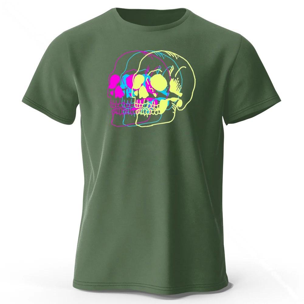 Summer New Psychedelic Skull Monster Pure Cotton Short Sleeved Casual Men Loose Oversized Comfortable Breathable Sports Tshirt