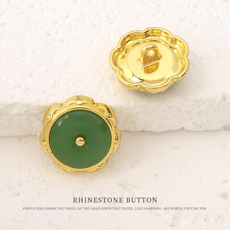 

5pcs Ancient Style Imitation Jade Metal Combination Buttons Sweater Cardigan Buttons Retro Suit Jacket Buttons 15mm Gold + Green