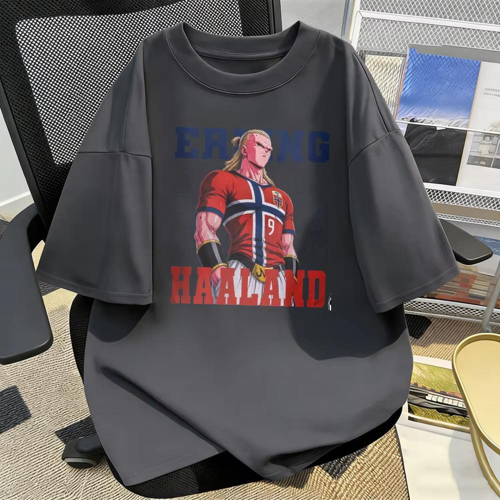 Erling Haaland Norway Football Player Anime Style Tshirt Number 9 Jersey Short Sleeves Tees Vintage Cotton Printing Tshirt