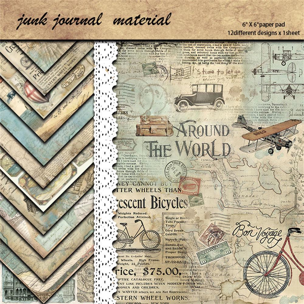 12 Sheets Retro World Journal Collage Material Paper for DIY Stickers