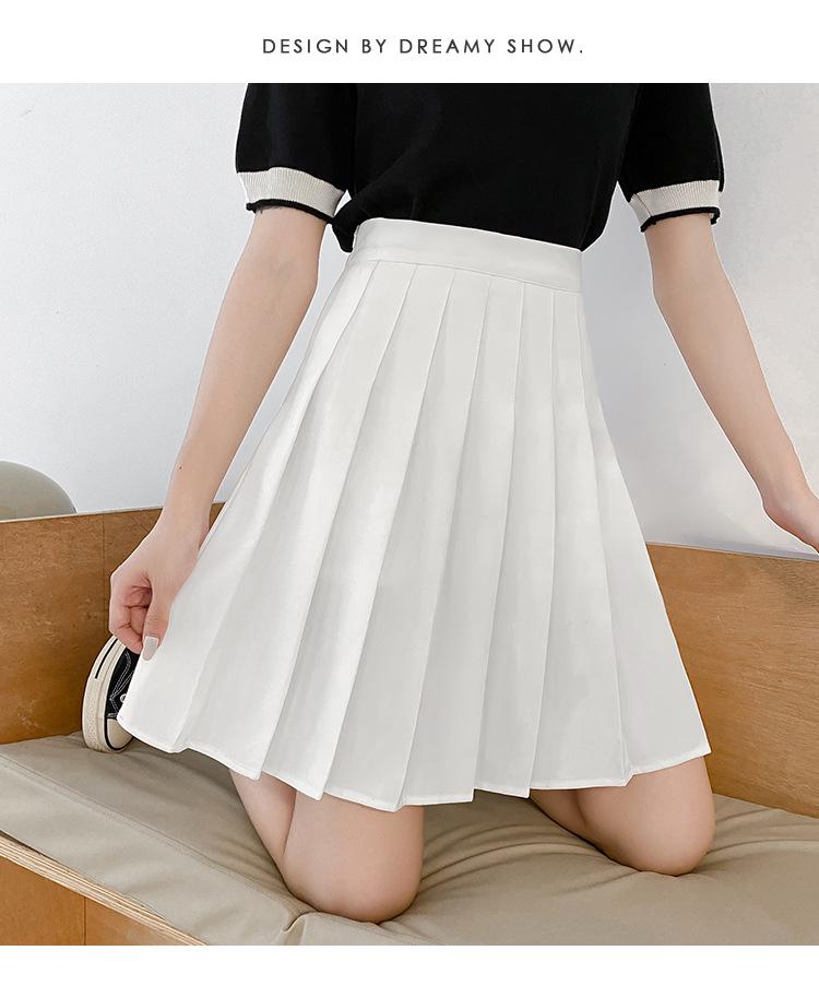 2024 Nová dámská sukně s vysokým pasem, jednobarevná, áčkového střihu, plisovaná, nadměrná velikost, střední délky, zeštíhlující, akademický styl