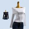 Export Single Sexy Lapel off-the-Shoulder Silm Slim Looking Long-Sleeved Shirt Pure Desire Internet Celebrity off-Shoulder Sexy off-Shoulder Knitting