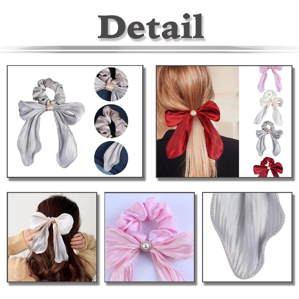 White Fang Ribbon Scrunchie Hair Tie Hair Accessory with Cute and Stylish for AZ569 Pearls, Women, (Beige)
