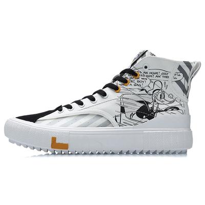 Li Ning Disney Collaboration Series Non-Slip Wear-Resistant Lightweight High-Top Skate Shoes Unisex Skate Shoes White Black AGCR179-3