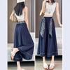Dark Blue Ice Silk High-Waisted Skirt Shorts for Women with Free Belt - Summer 2026, Lazy Style, Slimming, Seven-Point Length