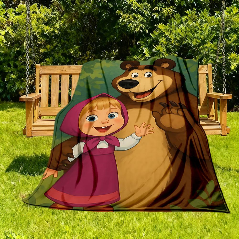 1pc Masha Bear Outdoor Blanket Lightweight Flannel, Soft & Warm, All-Season Use for Sofa, Outdoor, Camping, Living Room, Office138