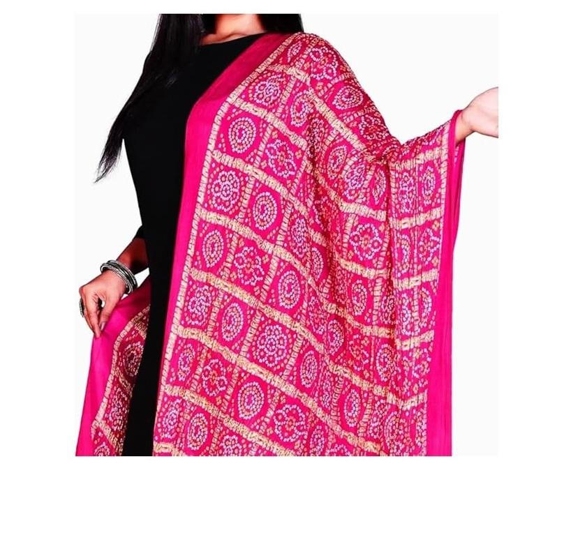 TreegoArt Fashion Women's Rajasthani Printed Traditional Silk Bandhej Dupatta Chunni Scarf