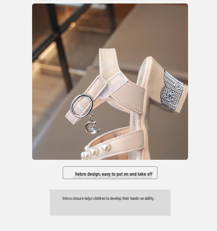 Girls' Pearl Bow High-Heel Sandals - Versatile and Fashionable Princess Shoes for Summer and Dance Performances