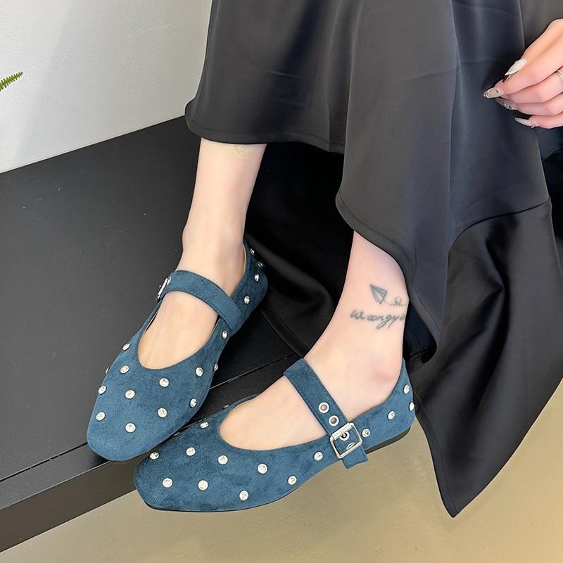 

Модные Супермягкие Туфли Мэри Джейн с Ремешком из Страз Весна и Лето Новые Балетки Нежного Темперамента Универсальные Балетки 35 синий