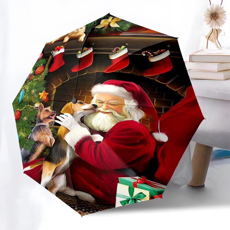 

1pc Christmas Festive Folding Umbrella, Auto Open Close, 3-Fold Design, 8-Bone Iron Frame, Outdoor, Perfect Gift for Fans, Travelers, Daily Use.H080