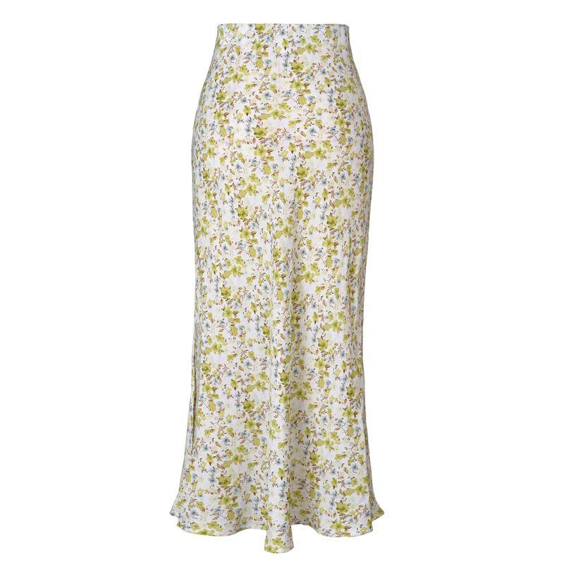 

Hip Hugging Side Slit Half Length Skirt Solid Color Sheath Side Slit Skirt Printed green S