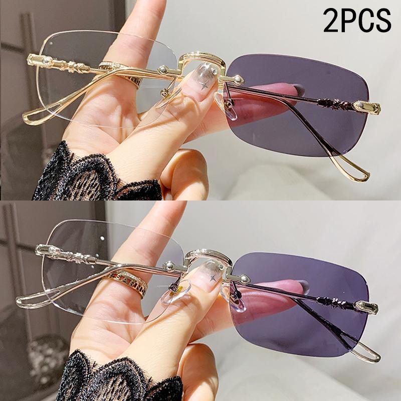 2PCS Po-sensitive Color-changing Anti-blue Light Nearsighted Glasses Rimless And Elegant Style Model 2190