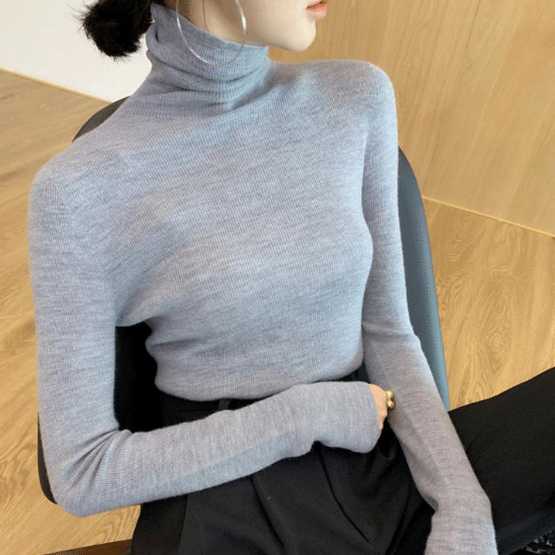 High-collar Knitted Bottoming Shirt Women's Fall and Winter Soft Slim Temperament Within The Sweater Ride