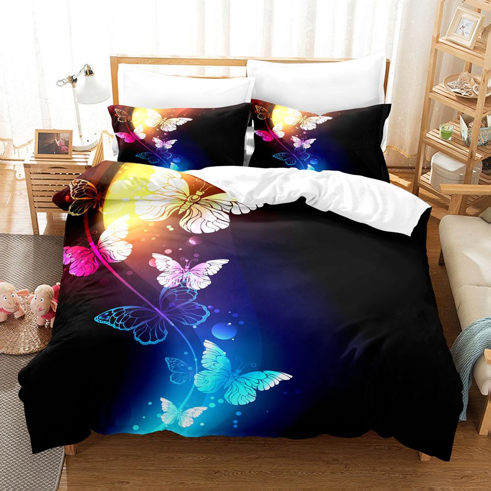 3D Butterfly Bedding Set Full Size Colorful Bedding Digital Printing Bed Linen Queen Size Duvet Cover Set Fashion Fantasy Design