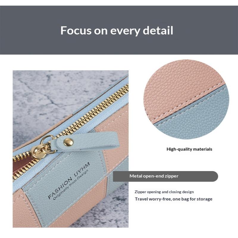 Korean Style Single Zipper Women'S Extra Large Capacity Long Wallet, Patchwork Coin Purse, Phone Bag, Fashionable And Versatile