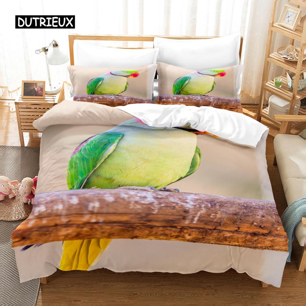 3D Parrot Duvet Cover Set Microfiber Bedding with Pillowcase King Queen Twin Luxury Animal Print Quilt Cover
