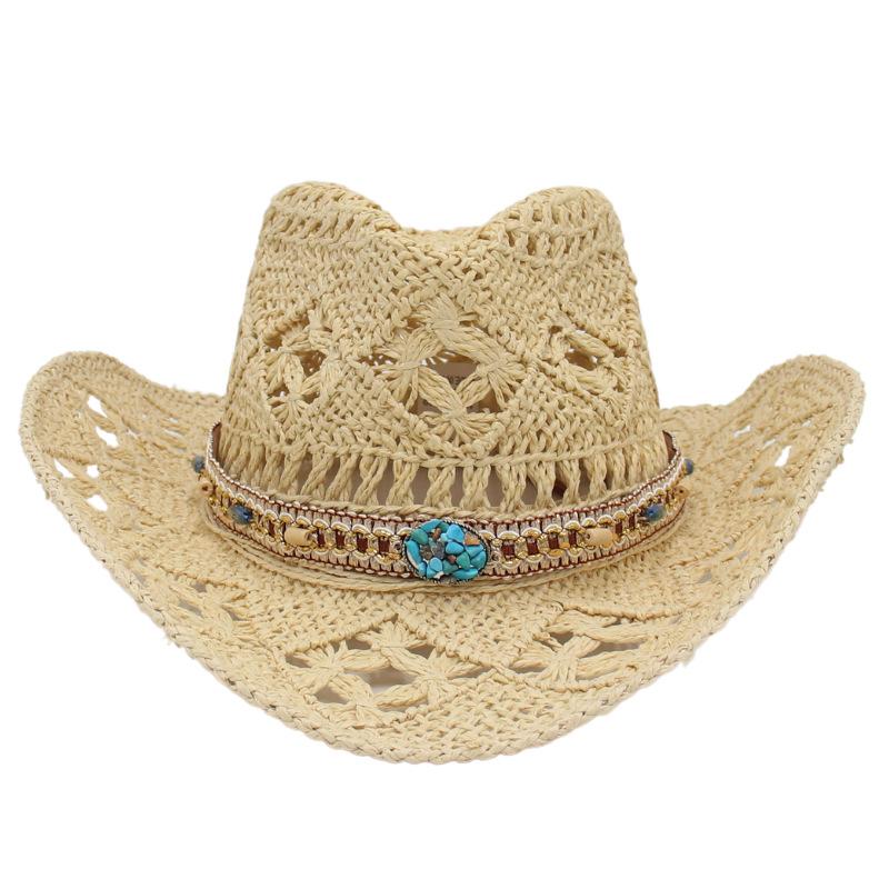 Ethnic Style Hollow Cowboy Hat Tibetan Tibetan Straw Hat Breathable And Cool American Warped Edge Foreign Trade Retro Top Hat