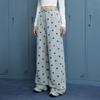 UNIFREE Plush Lined Casual Wide Leg Pants with Paw Print