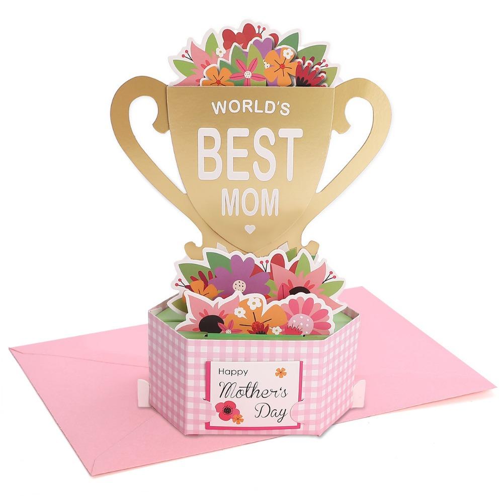 Romantic 3D Award Cup Greeting Cards with Envelope Stereo Love Postcard  Festival Decoration