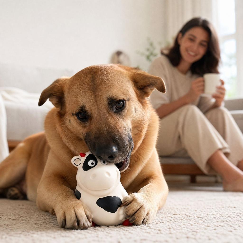 Quietschendes Hundespielzeug Kuhform Haustierspielzeug für interaktives Spielen und gegen Langeweile