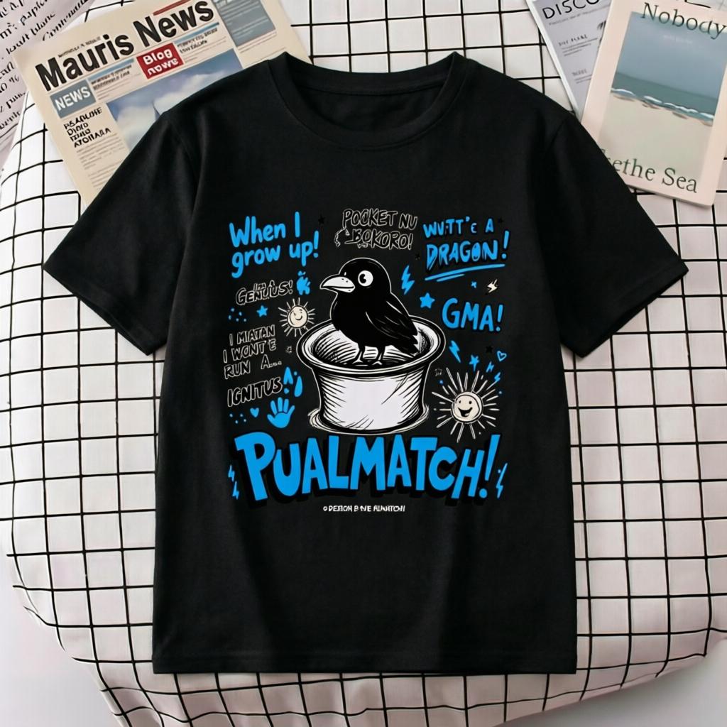 

PUALMATCH Black Crow in Pot Graphic T Shirt Unisex Women Casual Cotton Short Sleeve Funny Cartoon Print Tee Streetwear S