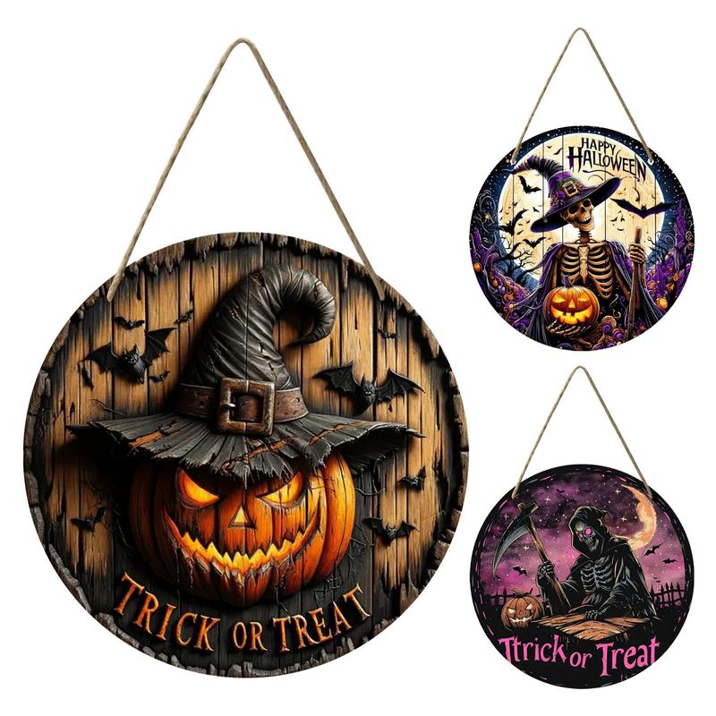 Halloween Witch Signs Pumpkin Porch Wooden Ornament Skull Decorative Signs Festive Home Ornament for Front Door Wall Window