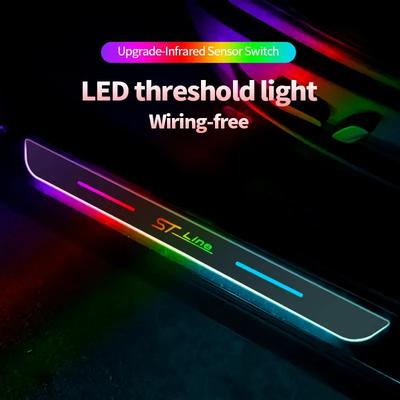 New LED Welcome Pedal Car Scuff Plate Pedal Door Sill Pathway Light For Ford ST Line Focus Fiesta Kuga Escape Auto Accessories
