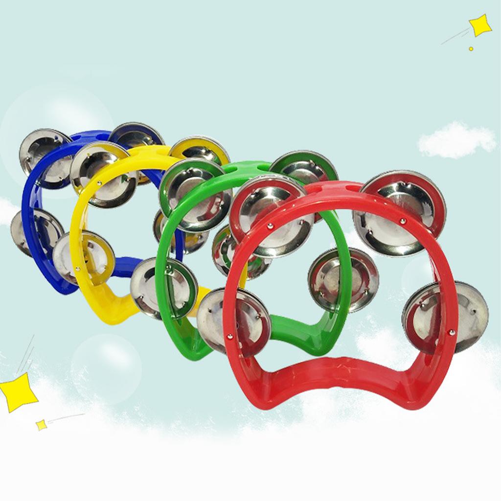 Tambourine Plastic Handheld Percussion 4 Bells Kids Musical Rhythm Instrument for School Party Concert Red