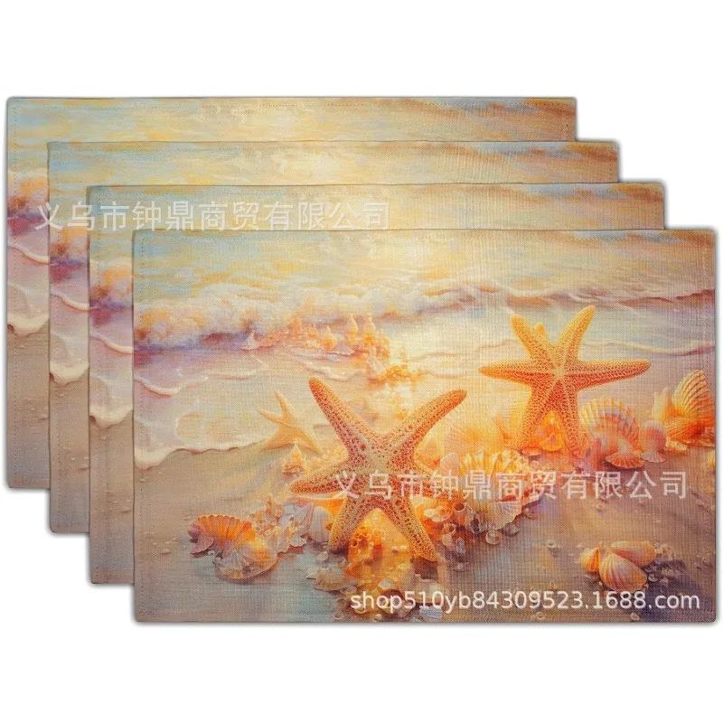 1PC Beach Theme Placemats Summer Ocean Blue Coastal Sea Life Table Mats Heat-Resisting Non Slip Placemats