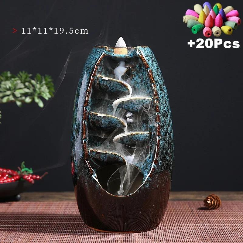 Home Decorations Lucky Feng Shui Ornaments Indoor Aromatherapy Waterfall Backflow Incense Burner +Gift 20Pcs Incense Cones