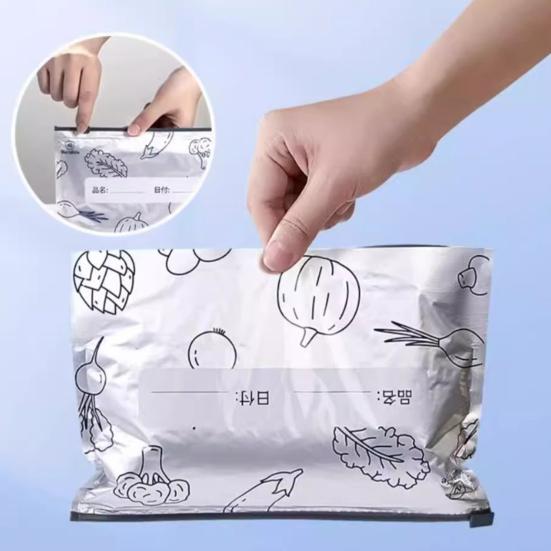 30/60/90Pcs Aluminum Foil Sealable Storage Bags Reusable Leakproof Vacuum Pouches with Label Zip Lock Food Grade Vegetable Fruit Meat Sealing Bag