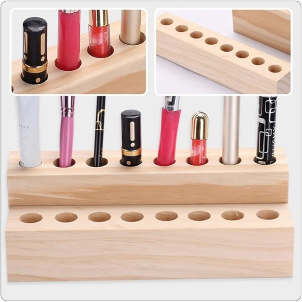 Creative Wooden Pen Holder Household Toothbrush Holder Wooden Lipstick Organizer  Desk Accessories