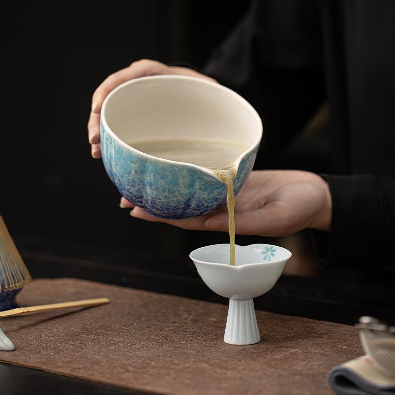 Handgefertigtes Ofentransformationsglasur Matcha Schalen Set mit Chasen Besen Traditionelle Japanische Teezeremonie Werkzeuge zum Aufschlagen Mischen