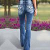 Fashion Women's Slim Fit Flared Casual High Waist  Blue Jeans With Pockets